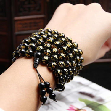 108 Six True Words Mantra Obsidian Mala Beads Bracelet - Om Mani Padme Hum-Your Soul Place